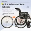 Premium Lightweight Foldable Transport Wheelchair Square Tube Design With Double Brakes Adjustable Handrail & Breathable Seat Ideal For Disabled & Post Surgery Recovery - Black / Gray - Image 5
