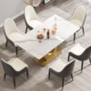 63" Modern Artificial Stone Panel V-Shaped Metal Legs, Can Accommodate 6-8 People - White / Gold - Image 4
