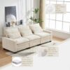 L Shaped Sectional Sofa With Movable Ottoman - Beige - Image 9