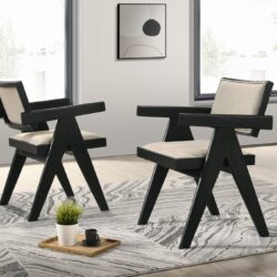 Jasper - Dining Arm Chairs With Upholstered Seat (Set of 2) - Ebony Black / Beige