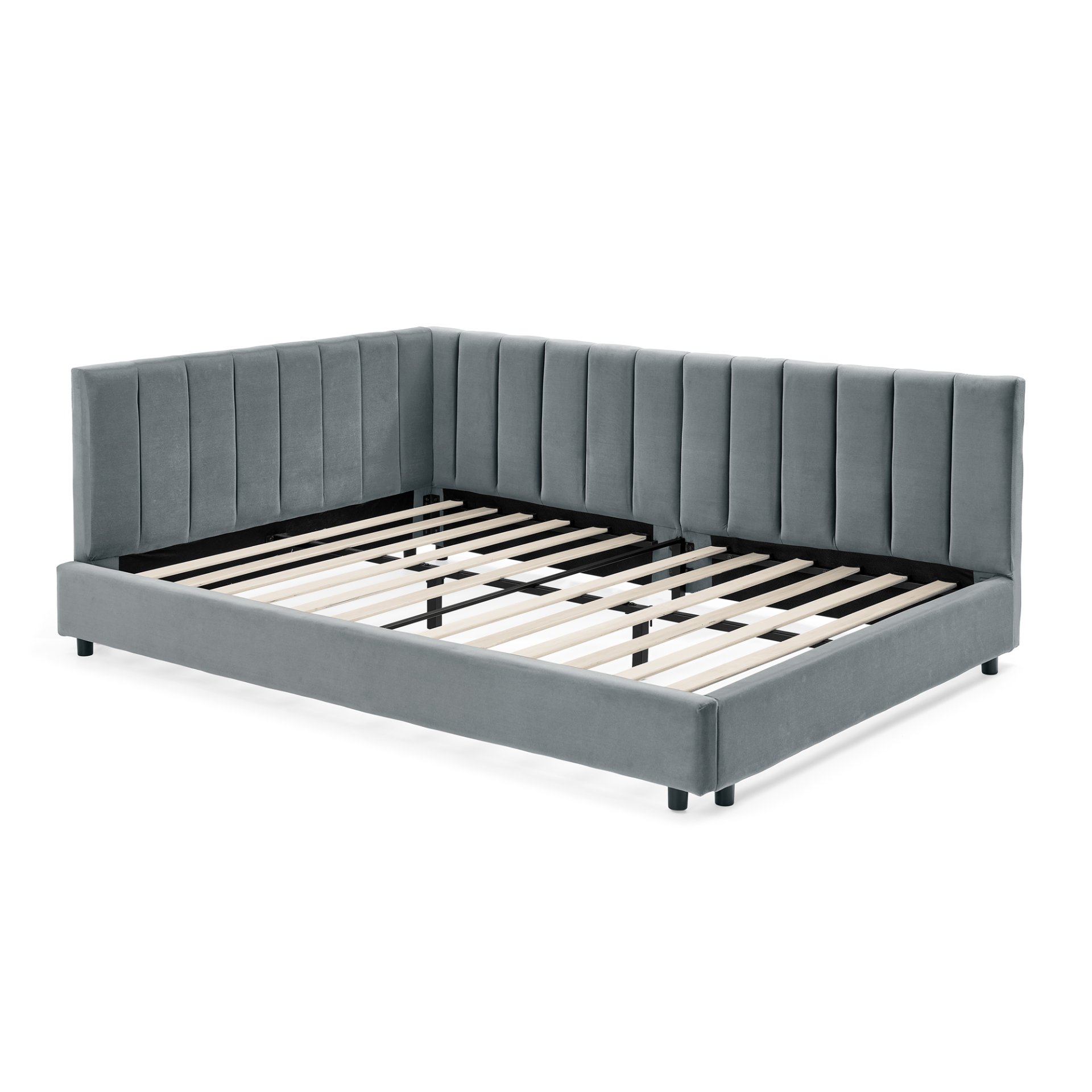 Mid Century Upholstered Tufted Bed Frame With Backrest And Armrests Velvet Full Size - Gray - Image 10