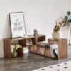 Minimalist Cube TV Stand With Adjustable Open Storage Shelves - Acacia Wood - Image 6