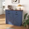 Double Tilt Out Trash Cabinet For 20 Gallon Trash Cans, Barn Door Laundry Sorter Cabinet - Antique Navy Blue - Image 21