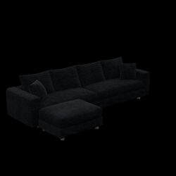 4 Seat Sofa, Deep Seat Couches With Soft Pillows And Movable Ottoman, Convertible Sofa Lounge Chair, For Living Room - Black