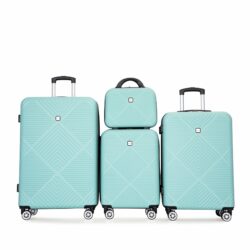 4 Piece Lightweight Suitcase, 14" Makeup Box, Aircraft Wheels (14/20/24/28) - Light Blue