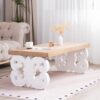 Ornate Coffee Table, Rectangular Table With Carved Base, Living Room Accent Table - Natural - Image 4