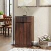 Tilt Out Trash Can Cabinet With Wave Textured Drawer & Pull Out Bin - Walnut - Image 7