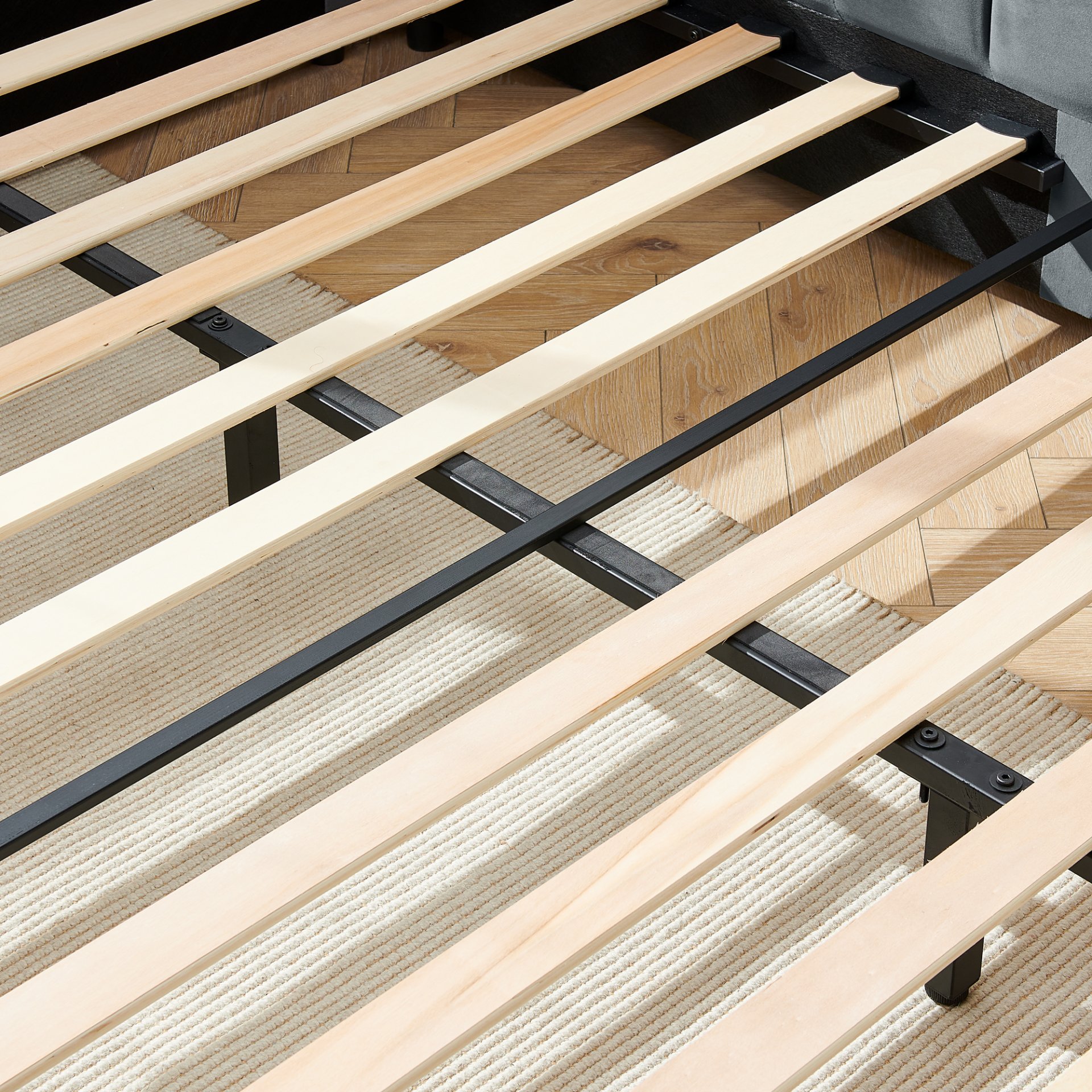 Mid Century Upholstered Tufted Bed Frame With Backrest And Armrests Velvet Full Size - Gray - Image 7