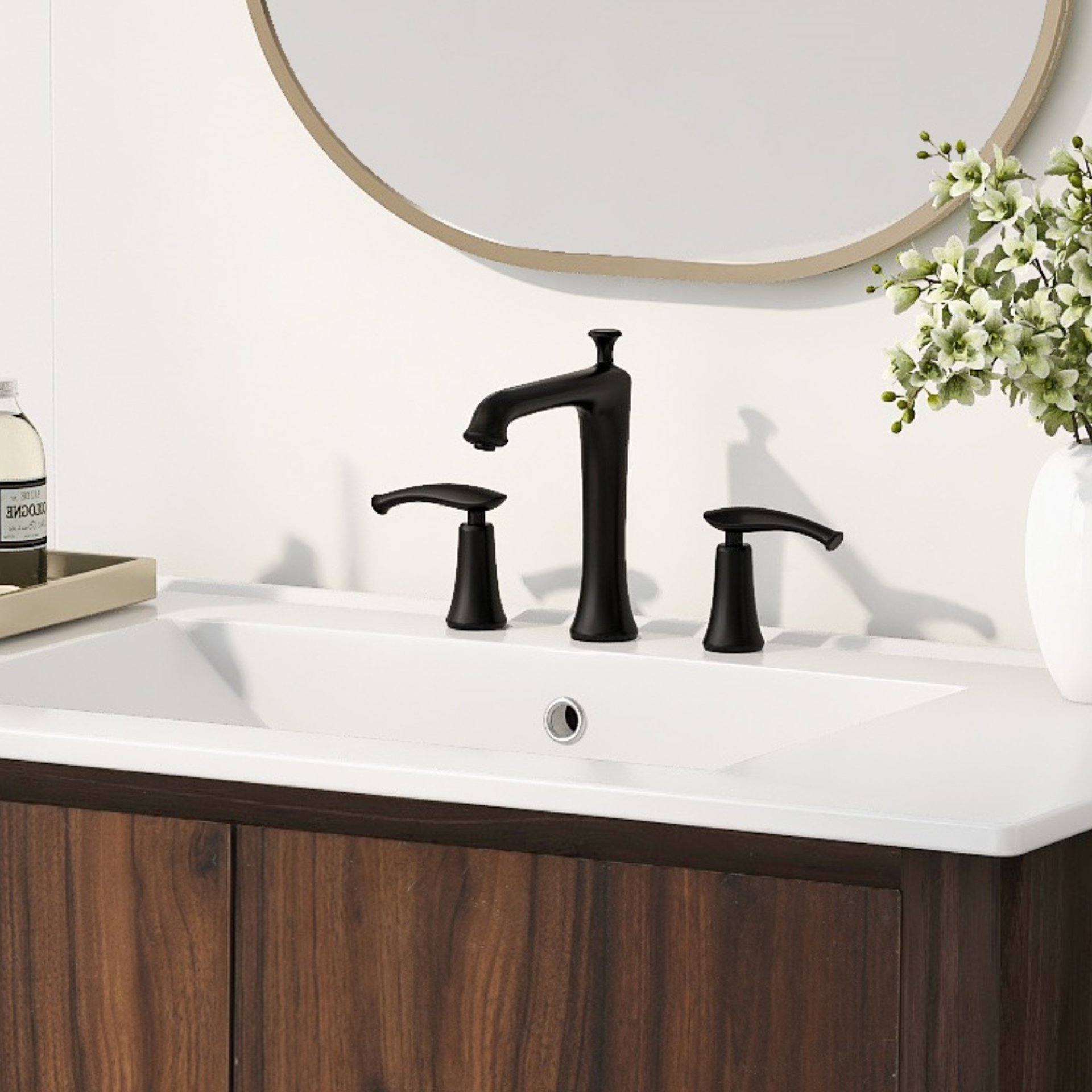 36" Modern Bathroom Vanity With Rectangle Ceramic Sink, Bathroom Cabinet And 45 Degrees Free Handle Design Soft Closing Doors, 1 Open Shelf At The Bottom - Dark Brown - Image 13