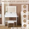 Vanity Desk With Large Mirror, Power Outlet & Hair Dryer Holder, Adjustable Lighting, 5 Drawers - White - Image 11