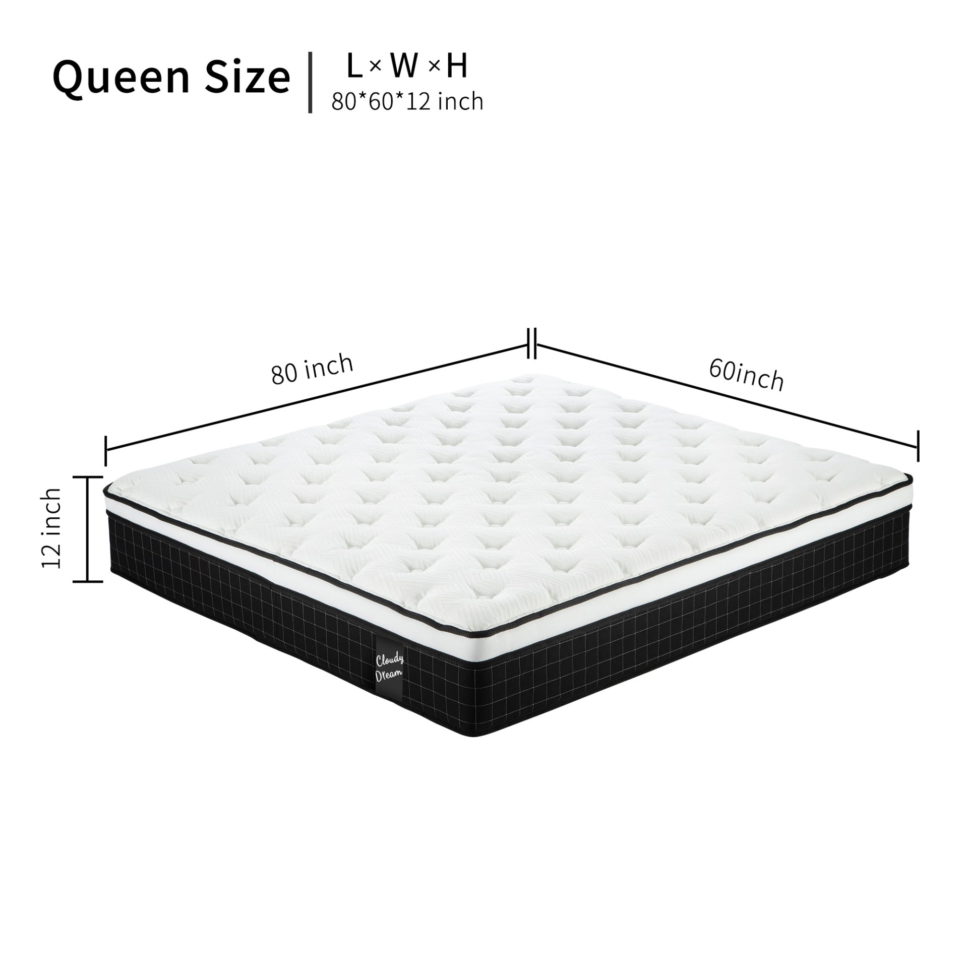 12" Queen Size Hybrid Mattress Individual Pocket Spring 7 Zoned Memory Foam Breathable Knitted Cover - White - Image 8