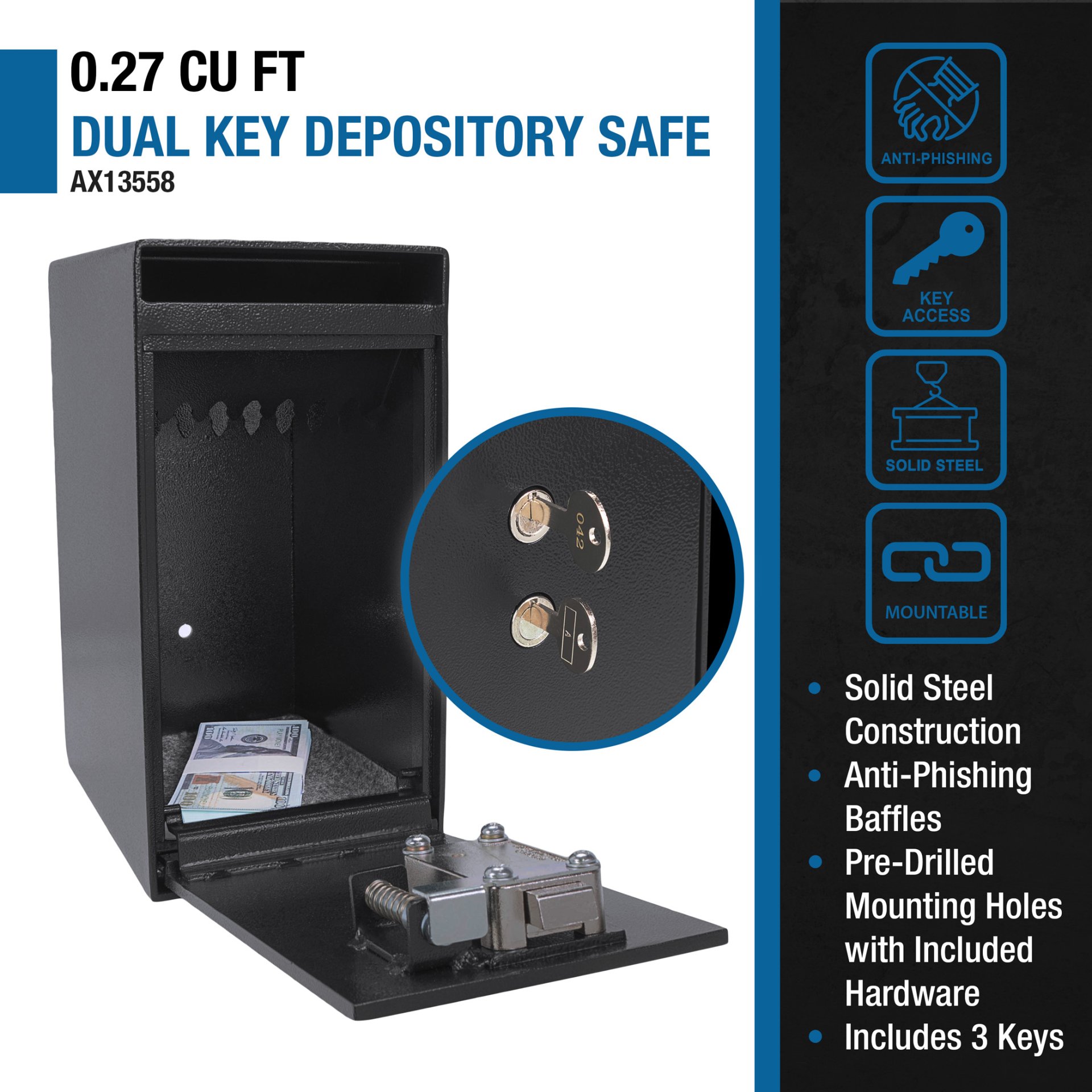 0 27 Cu Ft Dual Key Depository Safe - Black - Image 9