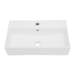 Rectangular Wall Mount Bathroom Sink With Single Faucet Hole And Overflow - White
