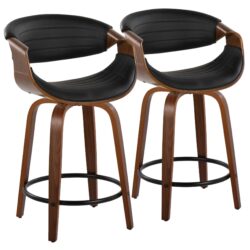 Symphony - Mid-Century Modern Fixed Height Counter Stool With Swivel With Round Footrest (Set of 2) - Walnut / Black