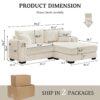 2 Seater L Shaped Chaise Sofa With Reversible Cushion Corduroy Fabric, USB - C Charging Port, Storage Pocket, Convertible Left / Right Design For Living Room - Beige - Image 3