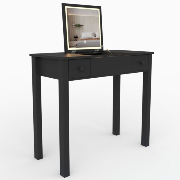 Makeup Vanity Desk With Mirror 3 Level Adjustable LED Lighting, Flip Top Storage 2 Drawers & 3 Removable Organizer Boxes - Black