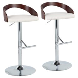 Grotto - Mid-Century Modern Adjustable Height Barstool With Swivel With Straight T Footrest (Set of 2) - Chrome / Cherry / White