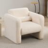 Modern Accent Chair Lambskin Sherpa Fabric Upholstered Comfy Reading Armchair With Pillow - Cream - Image 7