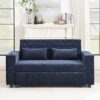 Pull Out Sofa Bed Convertible Couch Loveseat Sofa Modern Sleeper Sofa With Adjustable Backrest For Living Room - Blue - Image 9