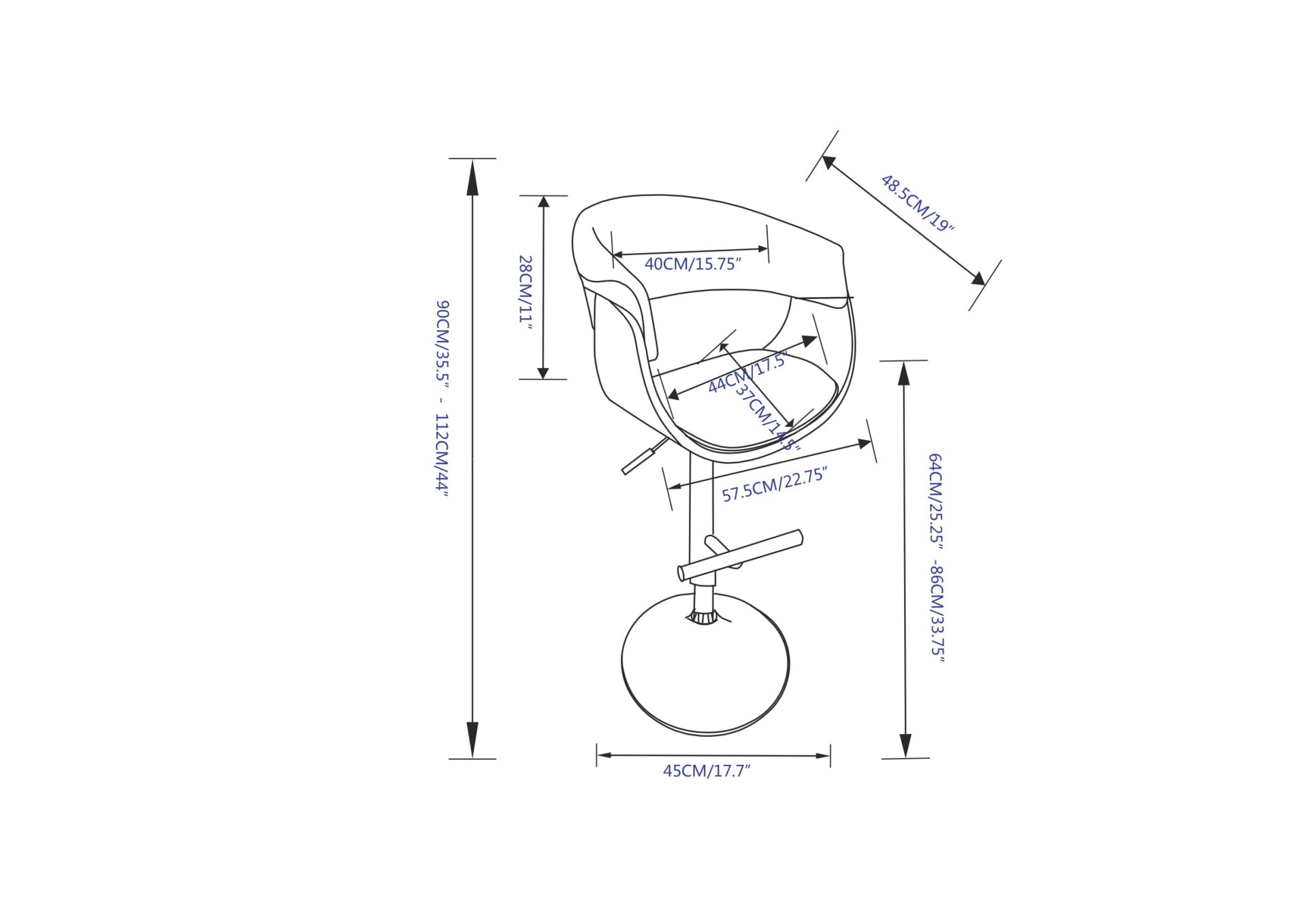 Sheldon - Adjustable Swivel Bar Stool - White - Image 2