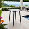 Modern Outdoor Bar Table, Rounded Square Sintered Stone Top With Umbrella Hole, Rust Free Frame, Weatherproof - Ember Black / White - Image 2