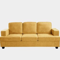 Modern Sofa, Comfortable 3 Seater Couch With Deep Seating, Loose Back Cushions, Wide Arms - Mustard Yellow