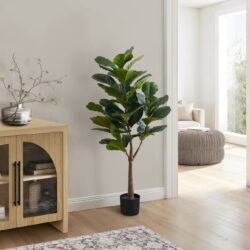 47" Tall, Artificial Plant, Fiddle Tree, Indoor, Fake, Floor, Greenery, Potted, Real Touch, Decorative - Green / Black