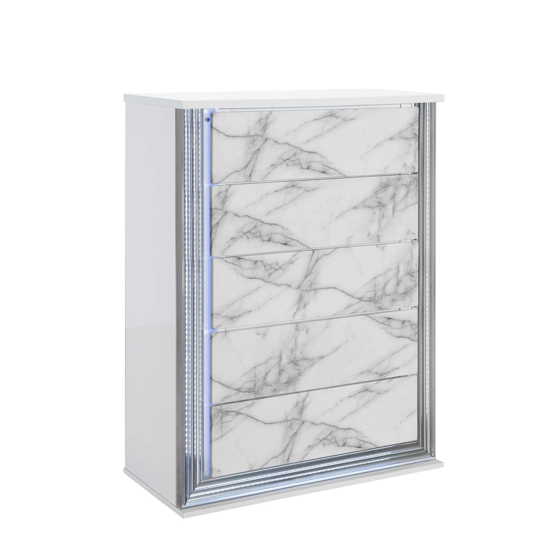 Moon - King 5 Pieces Bedroom Set With LED Lighting - White Marble - Image 4