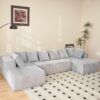 Modular U Shaped Sectional Sofa, 4 Seater Chaise Lounge With Reversible Design Striped - Gray - Image 7