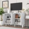 Modern TV Stand, Entertainment Center Media Console With 2 Spacious Storage Space, Solid Wood Legs And Anti-Tip Device For Living Room, Up To 43" - White - Image 5