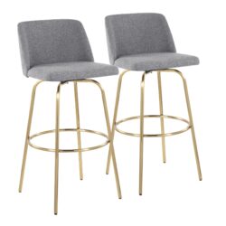 Toriano - Contemporary Fixed Height Barstool With Swivel And Round Footrest (Set of 2) - Gray / Gold