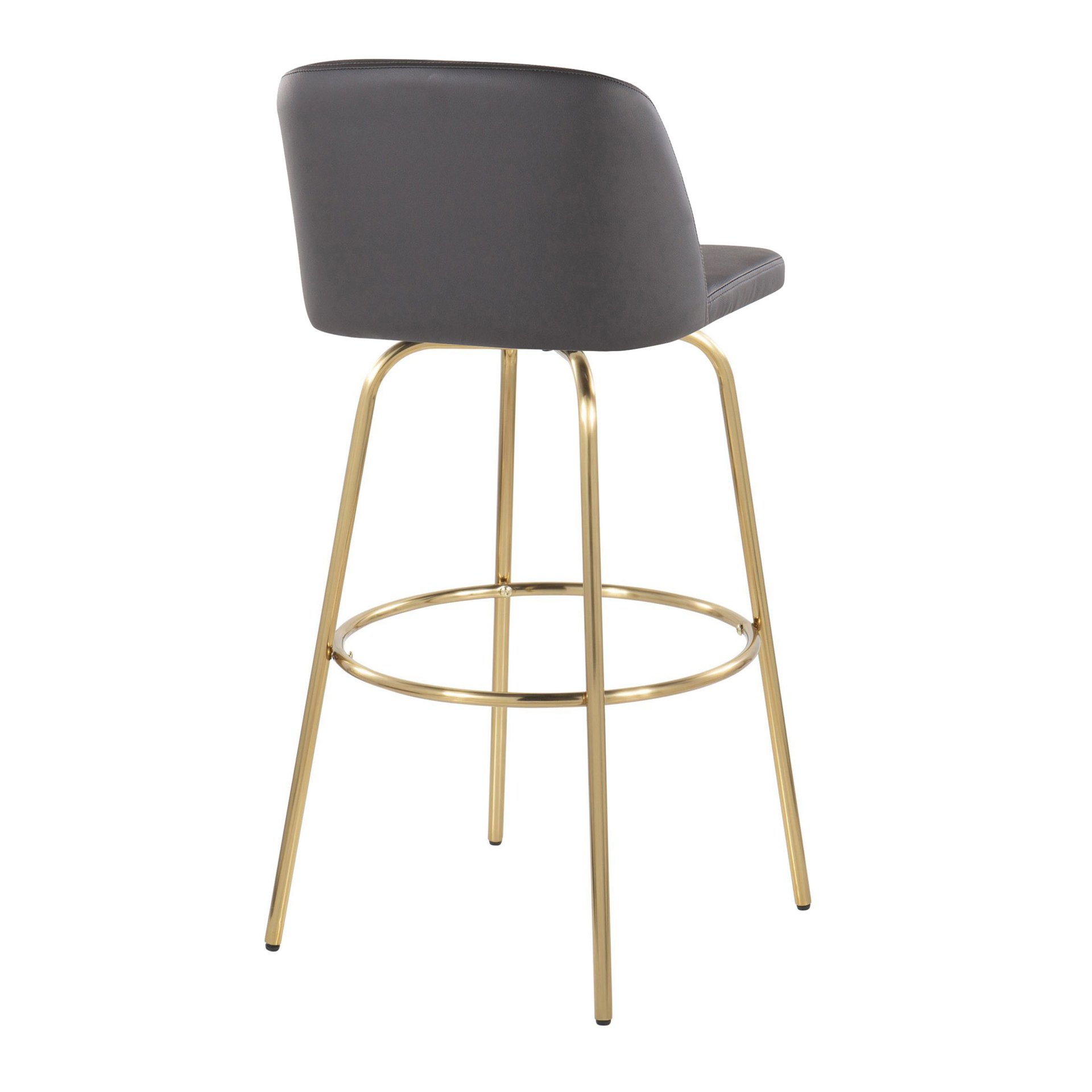 Toriano - Contemporary Fixed Height Barstool With Round Footrest (Set of 2) - Gray / Gold - Image 4
