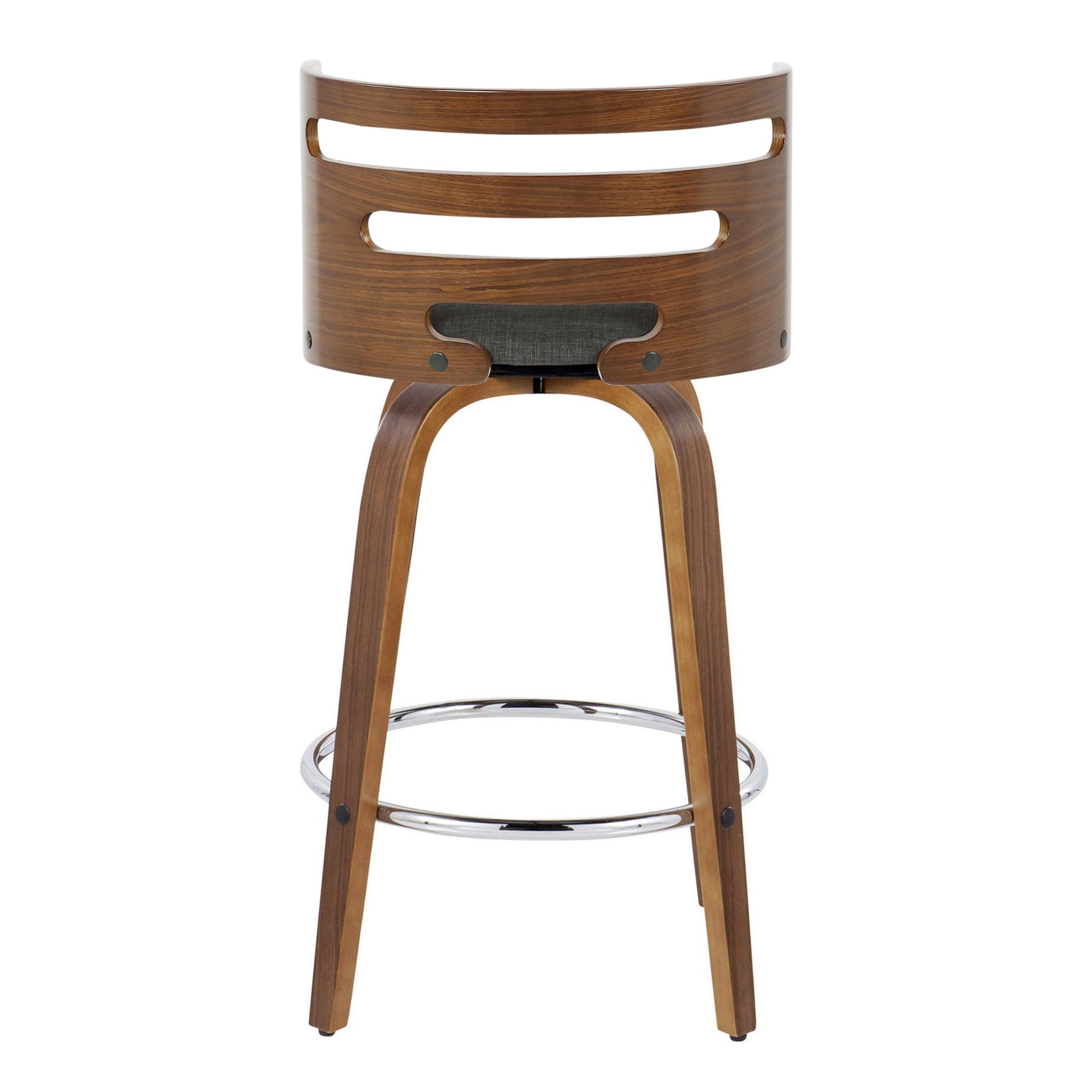 Cosini - Mid-Century Modern Fixed Height Barstool With Swivel With Round Footrest (Set of 2) - Walnut / Charcoal - Image 5