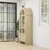 Tall Arched Kitchen Pantry, Modern Farmhouse Wood Kitchen Storage Cabinets, Arched Storage Display Cabinet With Adjustable Shelves, Versatile Cupboard For Kitchen, Dining Room, Living Room - Natural - Image 5