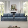 Modern 4 Seater Corduroy Sofa Couch With USB Ports, Hidden Storage, Flip Top Cup Holders - Blue - Image 5