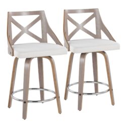 Charlotte - Farmhouse Fixed Height Counter Stool & Swivel With Round Footrest (Set of 2) - Light Gray / Cream