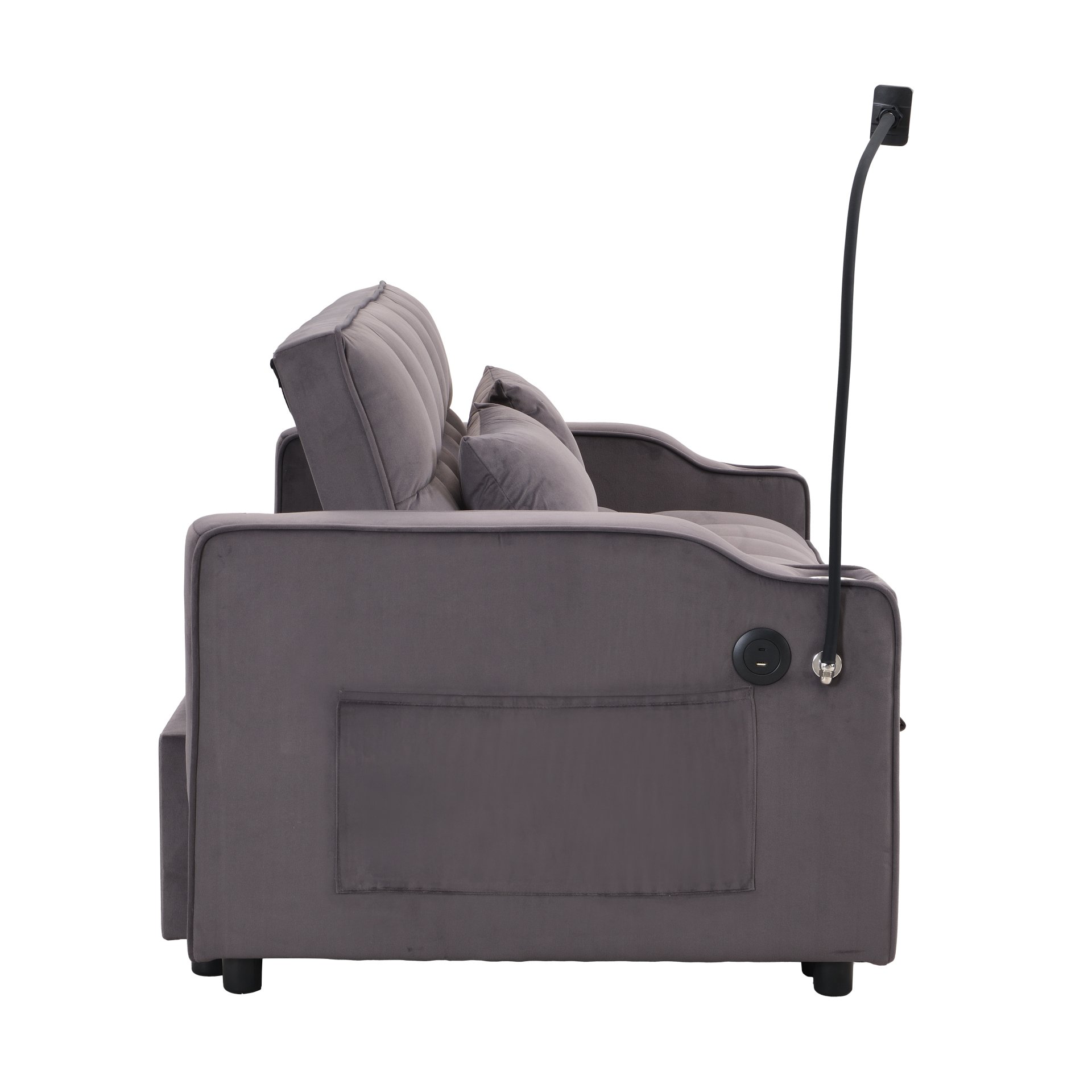 Contemporary Velvet Sofa Bed With Trundle - Charcoal Gray - Image 13