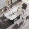 63" Modern Artificial Stone Pandora White Curved Metal Leg Dining Table, 6 People - Antique White / Black - Image 4