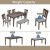 6 Pieces Kitchen Dining Set, Rectangular Wooden Dining Table With 4 Upholstered Chairs And A Bench - Walnut - Image 7