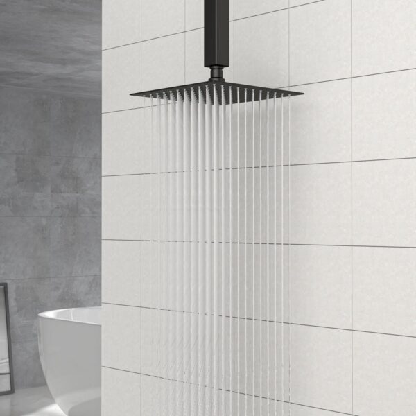 8" Square Rain Shower Head, Ceiling / Wall Mount Stainless Steel Bath Fixture - Matte Black
