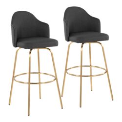 Ahoy - Contemporary Fixed Height Bar Stool Round Gold Footrest (Set of 2) - Charcoal / Gold