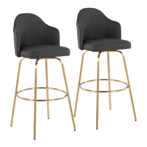 Ahoy - Contemporary Fixed Height Bar Stool Round Gold Footrest (Set of 2) - Charcoal / Gold