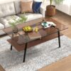 Rectangle Coffee Table, Tempered Glass Tabletop With Metal Legs, Modern Table For Living Room - Brown - Image 4