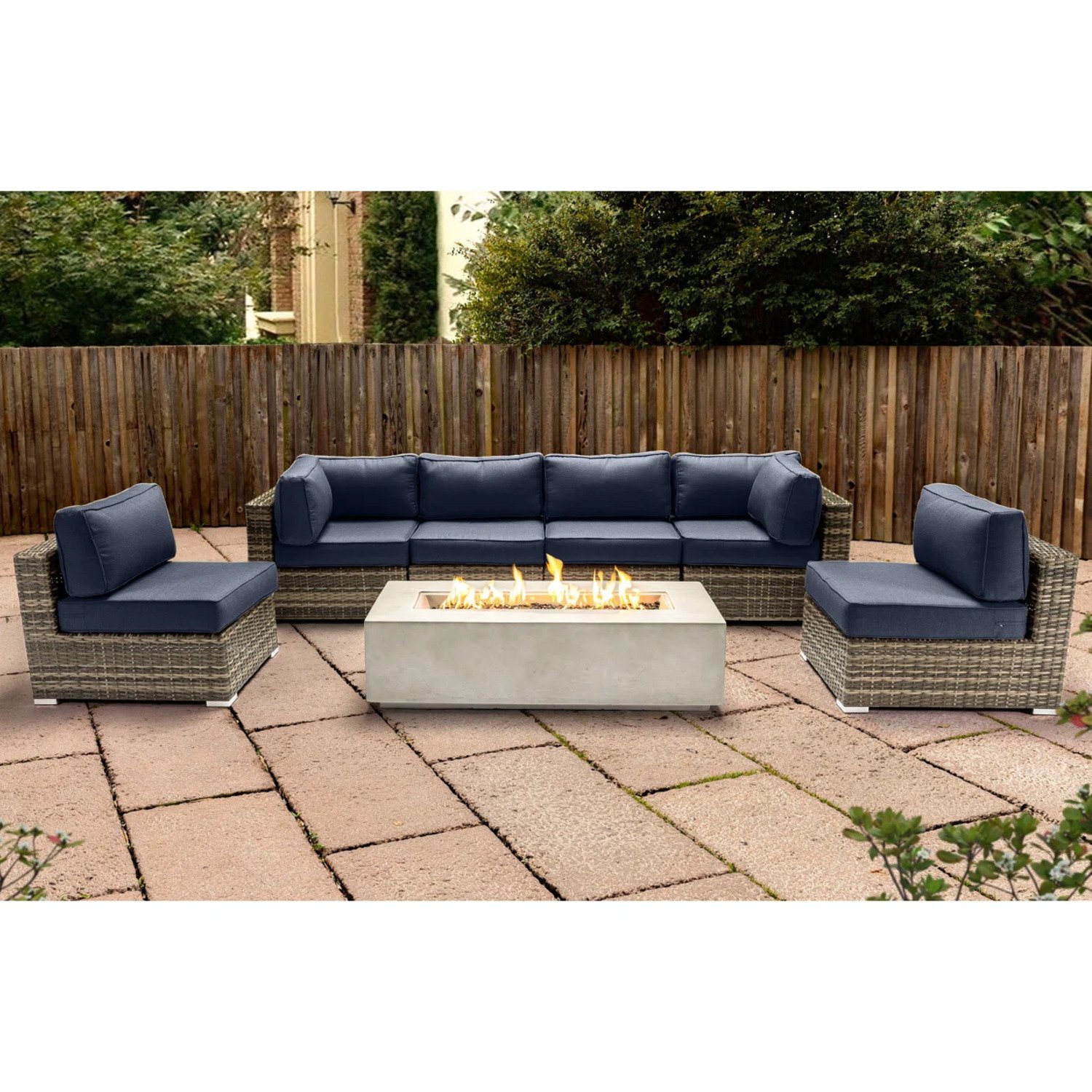 Outdoor Seating Group With Firepit And Cushions - Gray - Image 2
