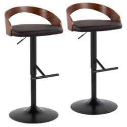 Grotto - Contemporary Adjustable Barstool With Swivel With Straight T Footrest (Set of 2) - Black / Walnut / Brown