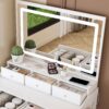 Vanity Desk With Large Mirror, Power Outlet & Hair Dryer Holder, Adjustable Lighting, 5 Drawers - White - Image 12