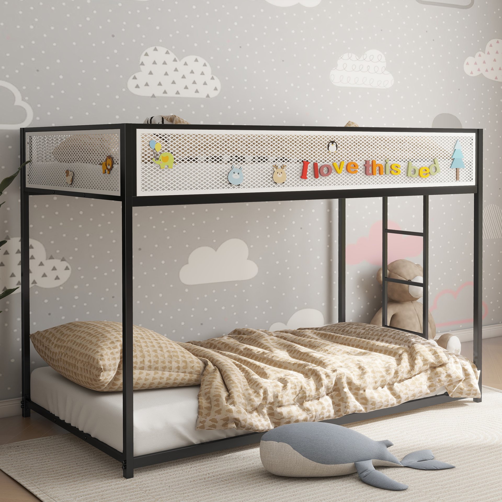 Adam - Twin Over Twin Bunk Guard Rail - Black With White Mesh - Image 2