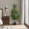 49" Tall, Artificial Plant, Fiddle Tree, Indoor, Faux, Fake, Floor, Greenery, Potted, Real Touch, Decorative - Green / Black - Image 6