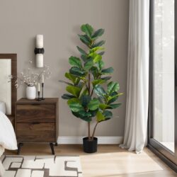 49" Tall, Artificial Plant, Fiddle Tree, Indoor, Faux, Fake, Floor, Greenery, Potted, Real Touch, Decorative - Green / Black