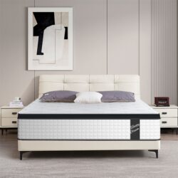 12" King Size Hybrid Mattress Individual Pocket Springs Medium Memory Foam Comfortable Knitted Cover - White / Black